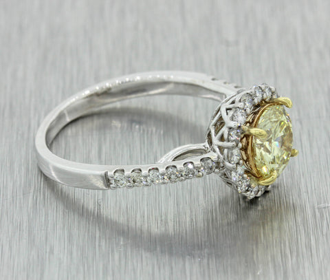 Gorgeous Estate 18k White Gold 1.83ctw Diamond Halo Engagement Ring EGL $9300