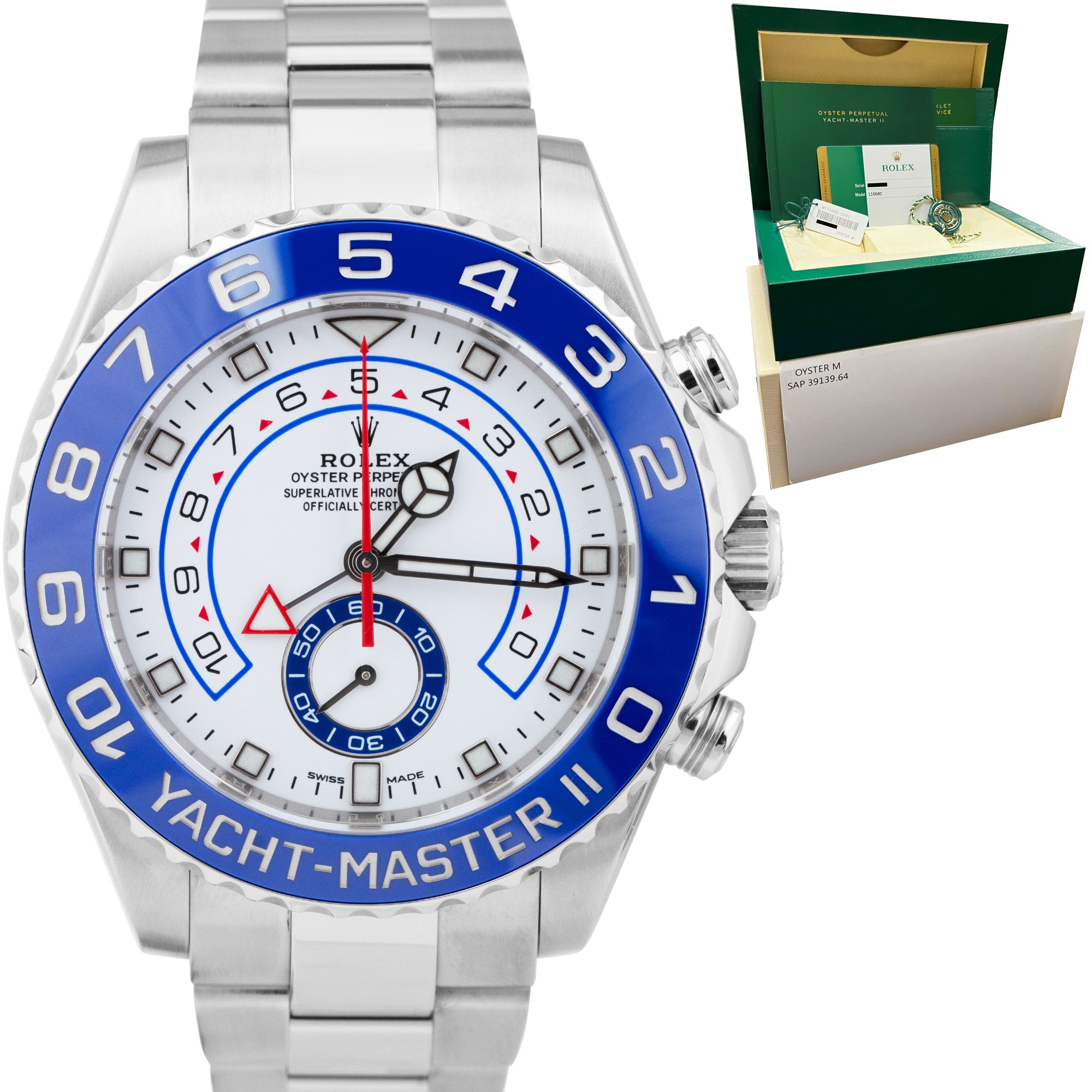 2019 Rolex Yacht-Master II 44mm NEWEST HANDS Stainless White 116680 Watch B+P