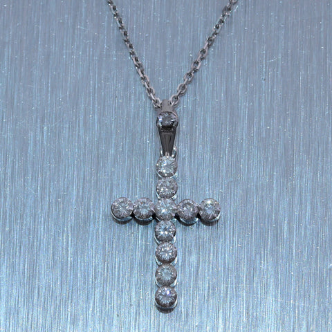 Modern 14k White Gold 0.85ctw Diamond Cross 18" Necklace