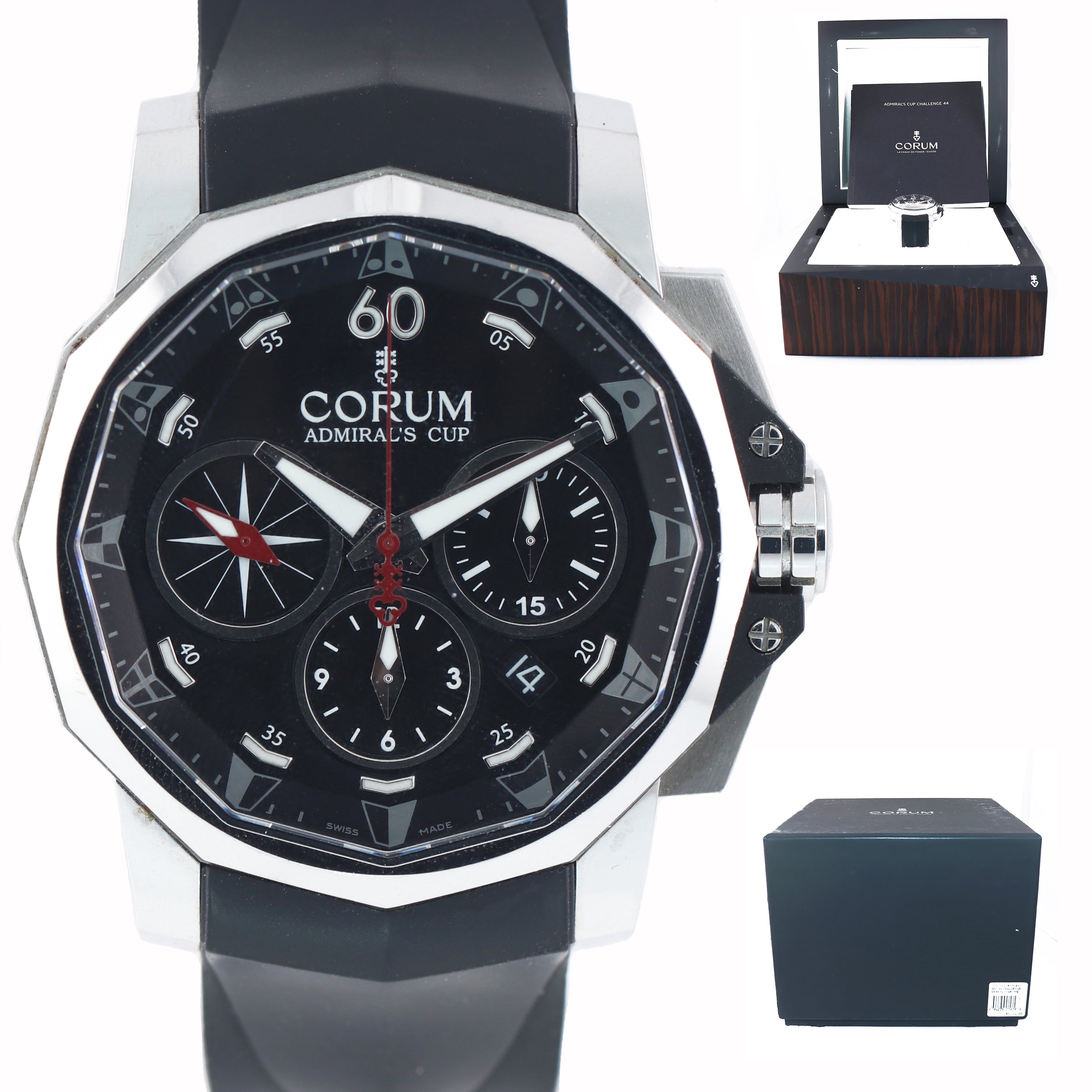 BOX PAPERS Corum Admiral's Cup Challenge 44 Steel 01.0071 Chronograph Date Watch