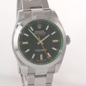 MINT 2015 PAPERS Rolex Milgauss Green Bezel 116400gv Steel Black Watch Box