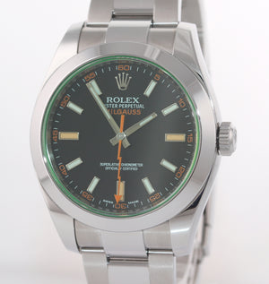 MINT 2015 PAPERS Rolex Milgauss Green Bezel 116400gv Steel Black Watch Box
