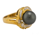 Ladies Estate 18K Yellow Gold Tahitian Pearl 1.03ctw Baguette Cut Diamond Ring