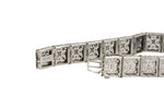 1930's Art Deco 14K White Gold 0.03 CT Diamond Sapphire Floral Filigree Bracelet