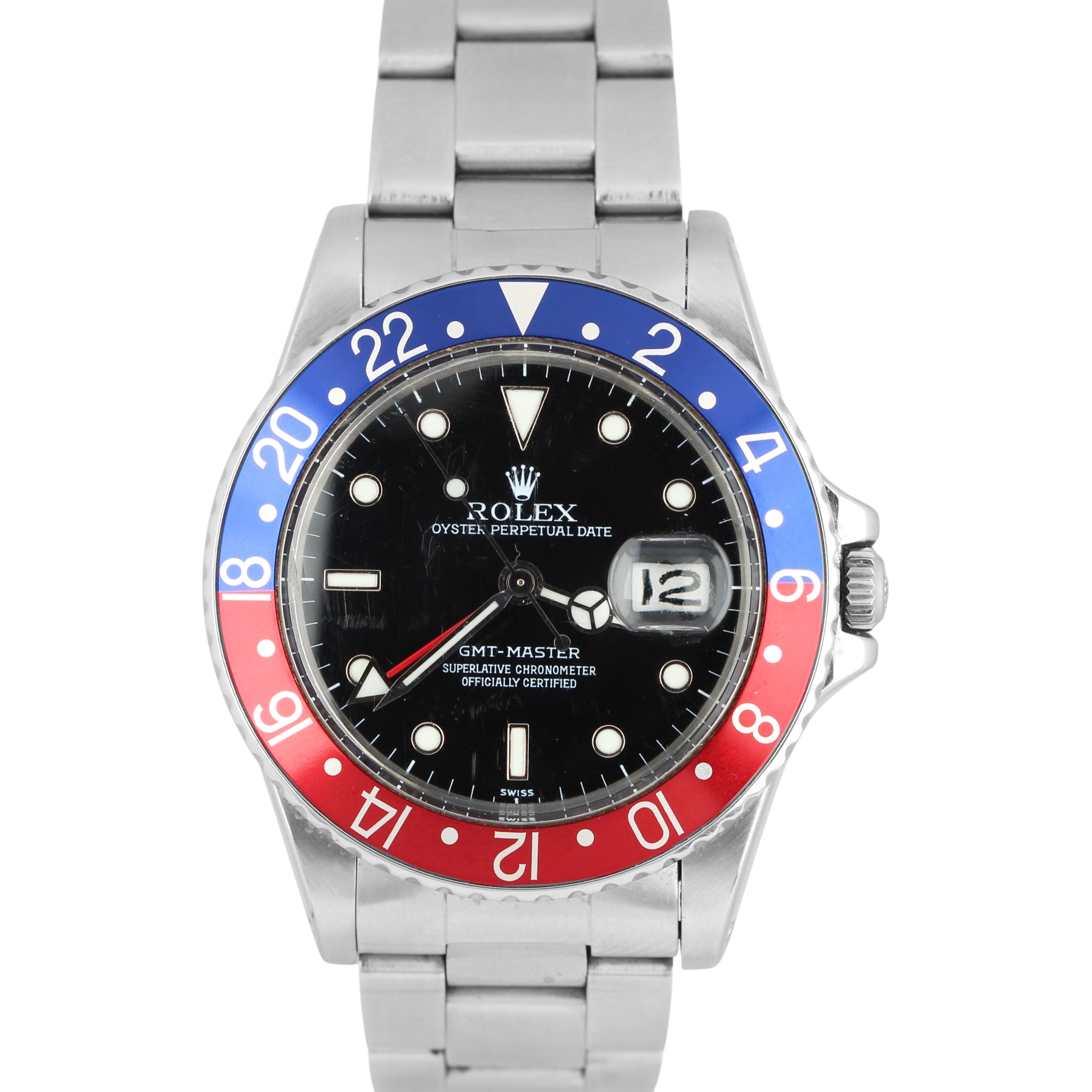 Vintage Rolex GMT-Master PEPSI 40mm Black Dial Stainless 16750 Watch