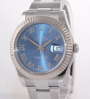 2016 PAPERS Rolex DateJust II 41MM Blue Roman 116334 Steel 18K White Gold Watch