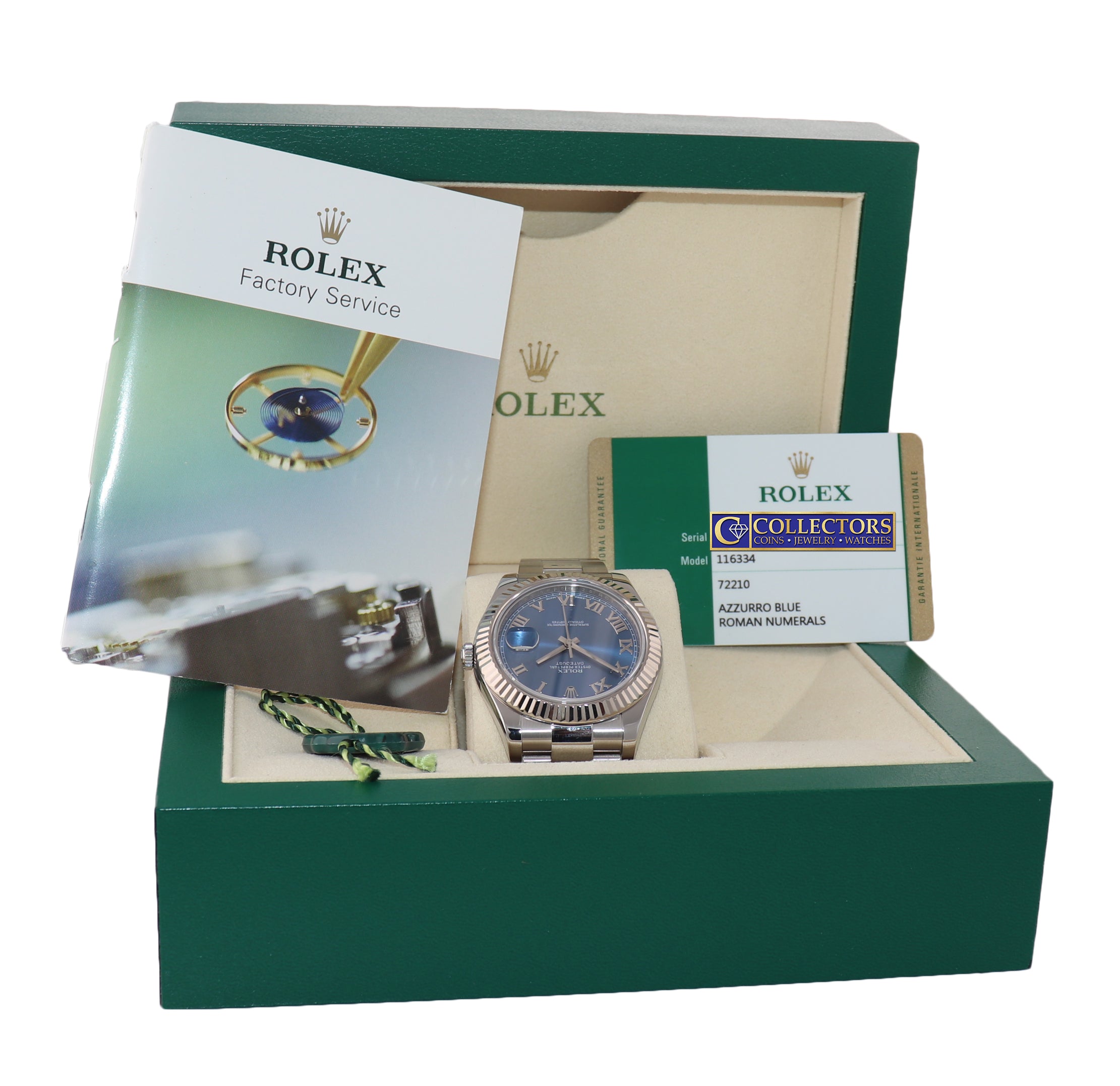 2016 PAPERS Rolex DateJust II 41MM Blue Roman 116334 Steel 18K White Gold Watch