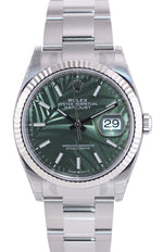 BRAND NEW 2021 126234 Rolex DateJust 36mm Fluted Olive Green Palm Motif Watch