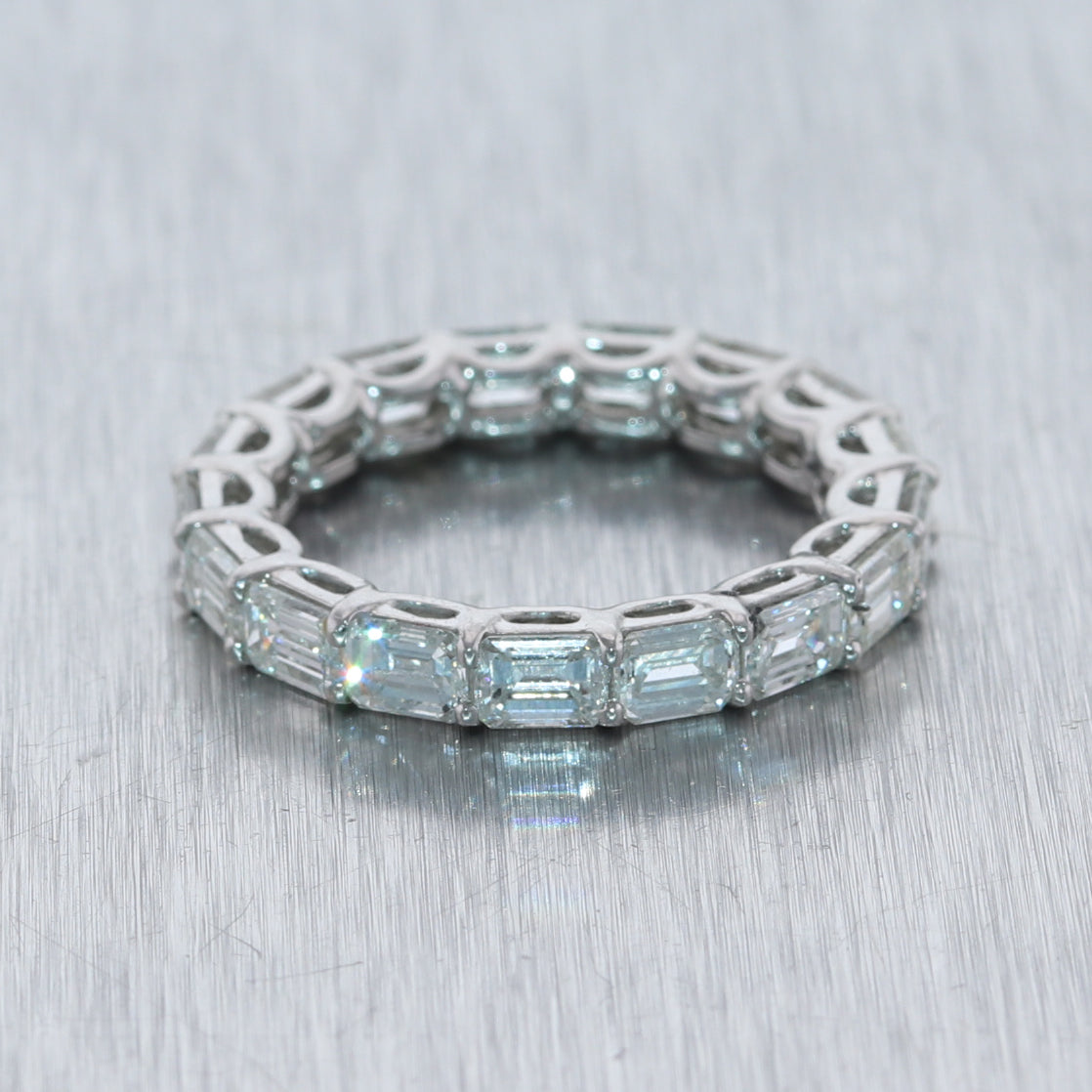 Modern 14k White Gold 3.40ctw Emerald Cut Diamond Eternity Wedding Band Ring