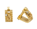 Men's Heavy Vintage Estate 14K Yellow Gold 0.08ctw Diamond Dragon Cufflinks