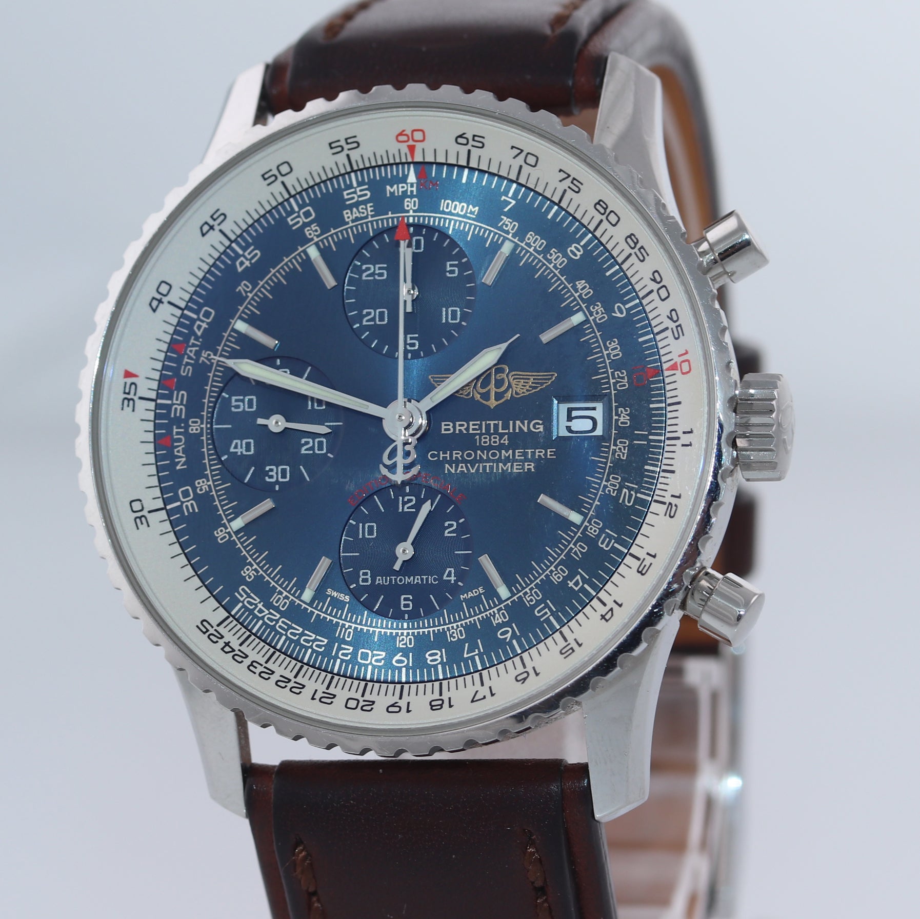 PAPERS Breitling Navitimer Chronograph 42mm Blue Dial Leather A13324 Watch