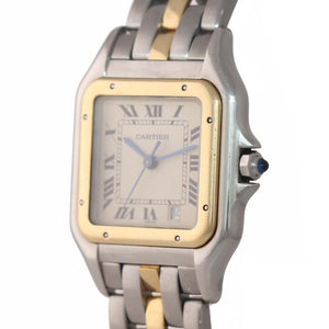 Ladies Cartier Panthere 18k Gold Steel One Row Two Tone 27mm Quartz Date Watch