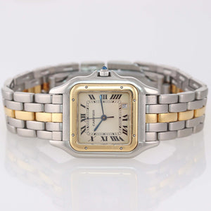 Ladies Cartier Panthere 18k Gold Steel One Row Two Tone 27mm Quartz Date Watch