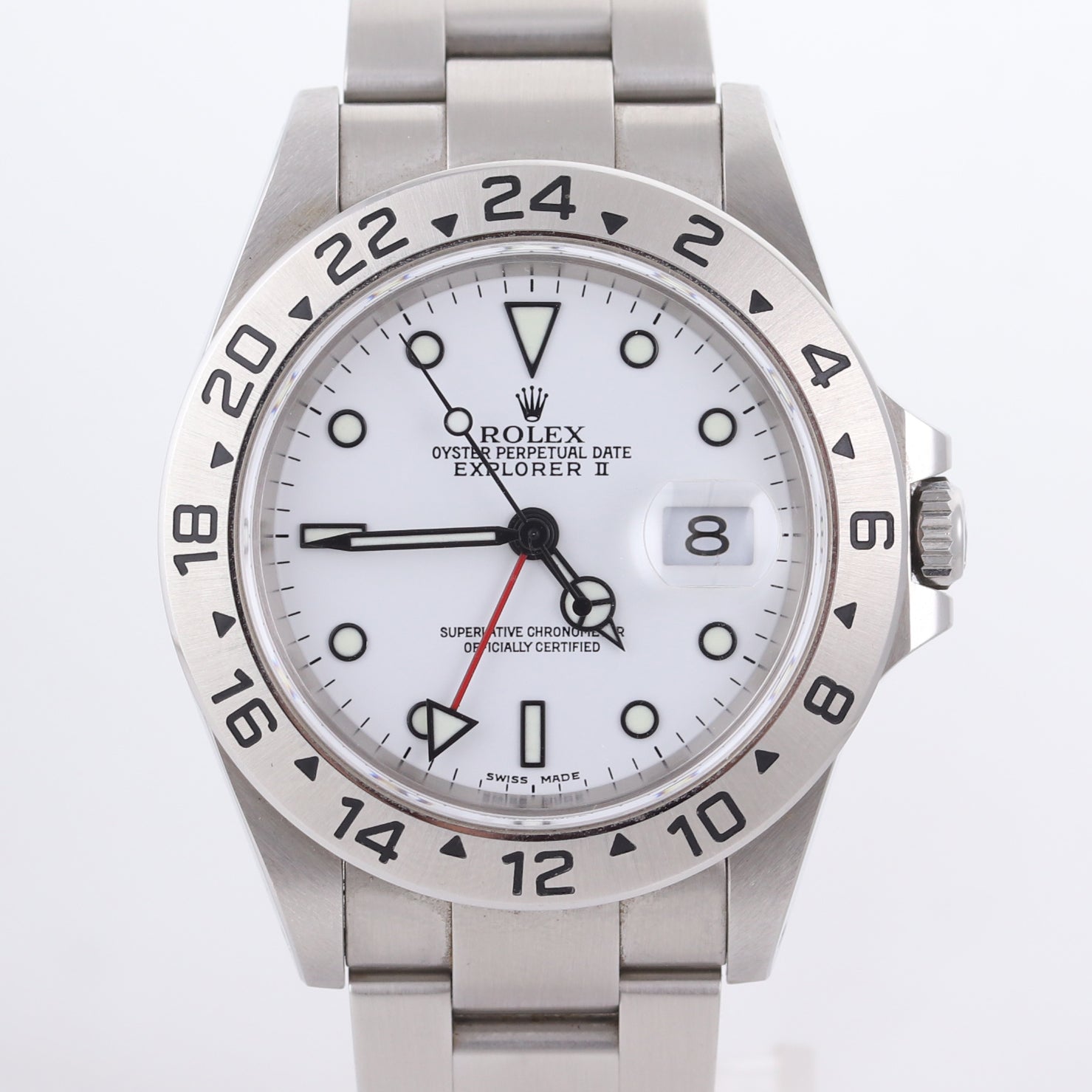 Unpolished Rolex Explorer II 16570 Steel White Polar Date GMT 40mm SEL Watch