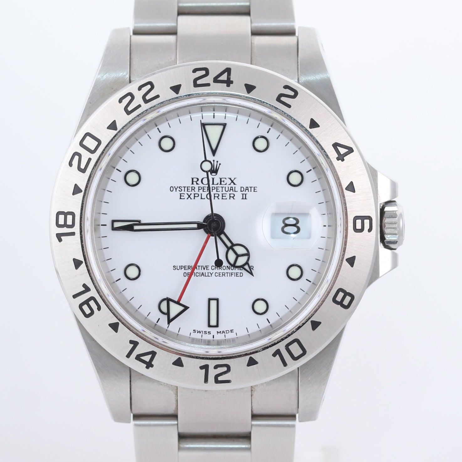 Unpolished Rolex Explorer II 16570 Steel White Polar Date GMT 40mm SEL Watch Box