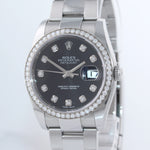 MINT 2015 Rolex DateJust 116244 Black ORIGINAL Diamond Bezel 36mm Steel Watch