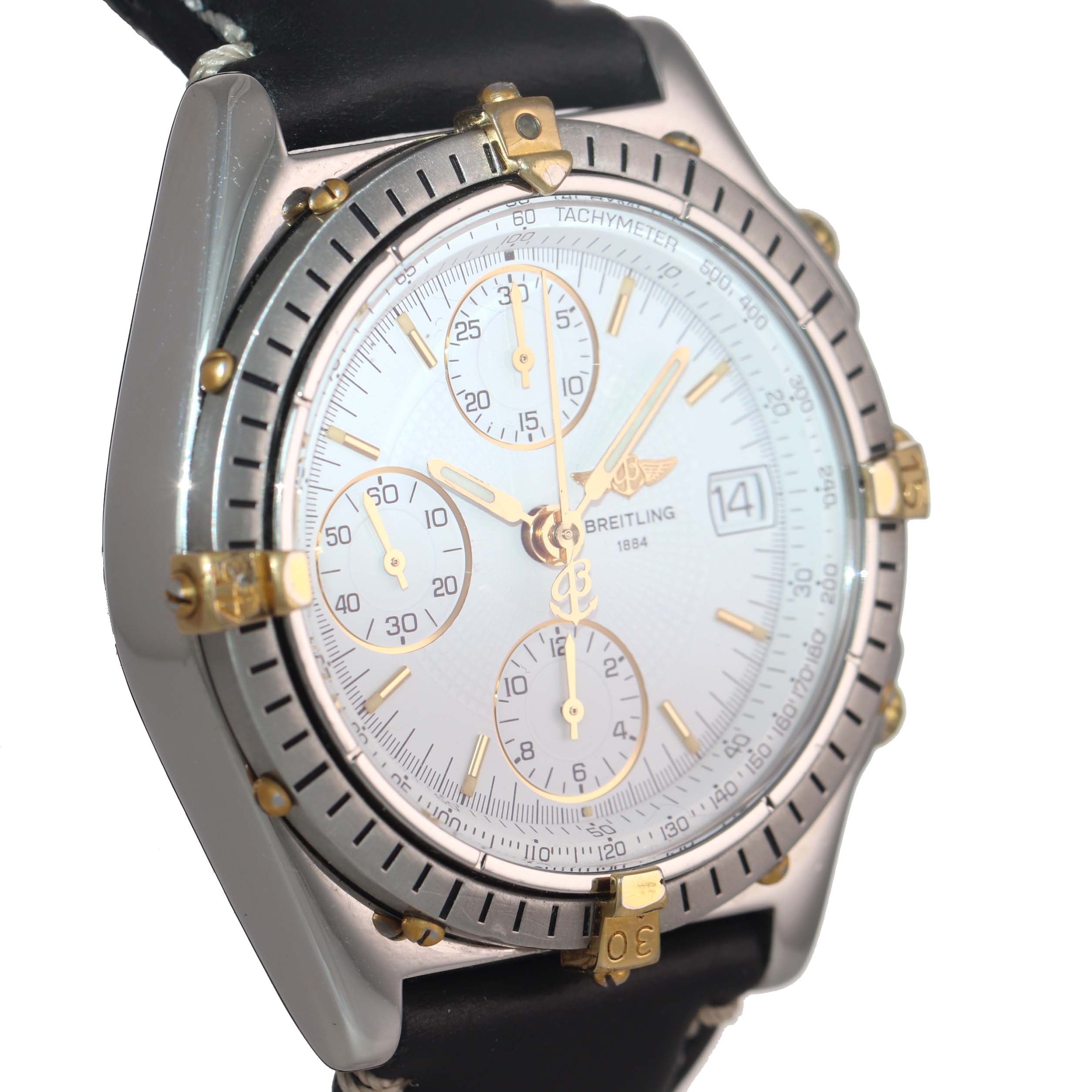 Breitling Chronomat Gold Steel 41mm Chronograph White Date Two Tone Watch B13050.1