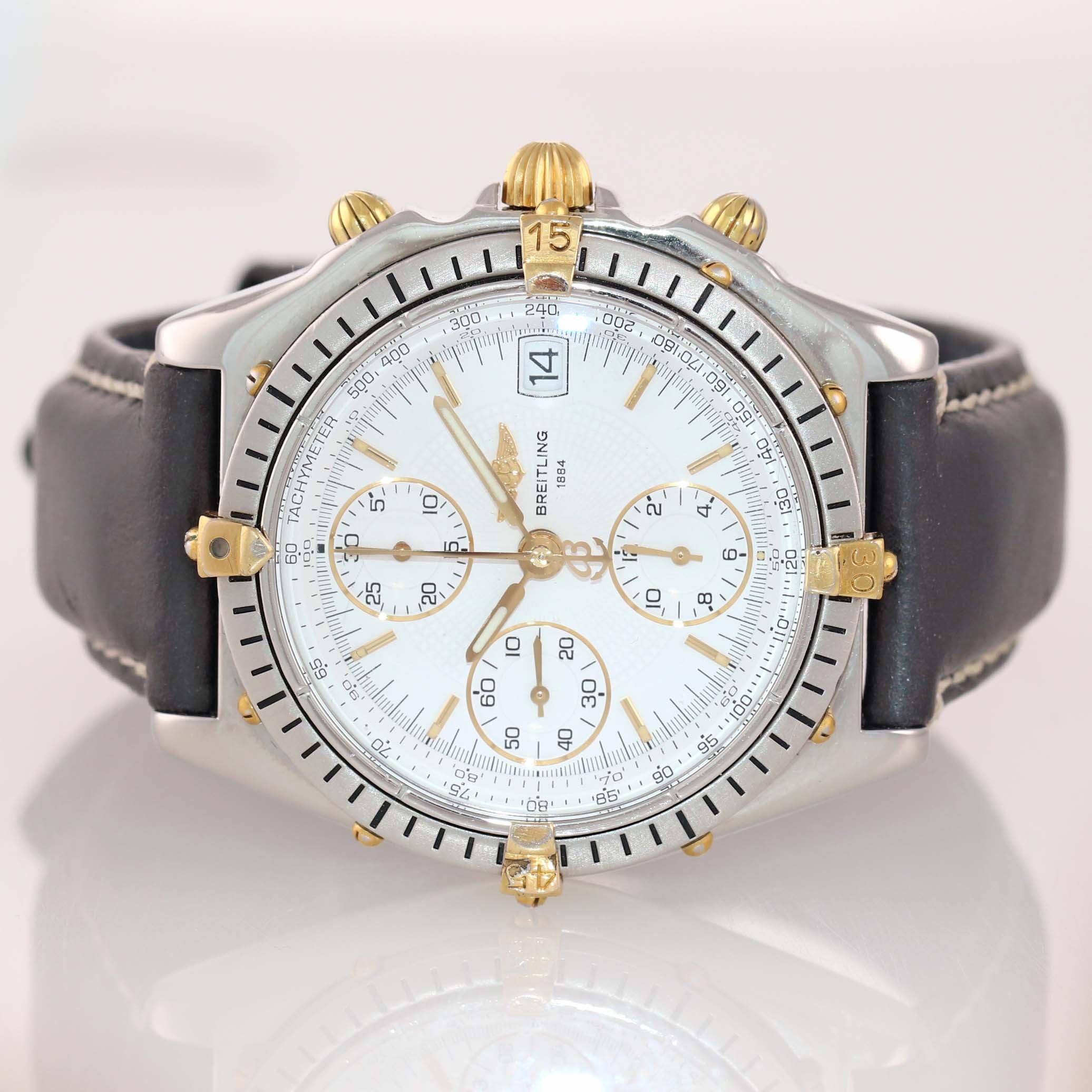 Breitling Chronomat Gold Steel 40mm Chronograph White Date Two Tone Watch B13050