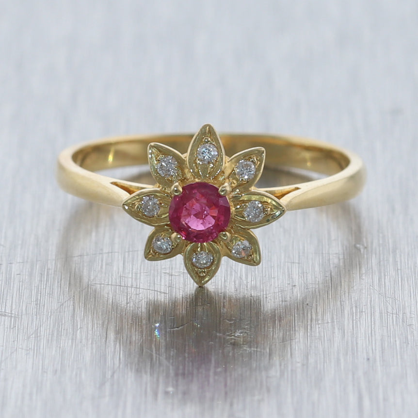 Vintage Estate 18k Yellow Gold 0.28ctw Diamond & Ruby Ring