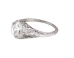 Antique Art Deco 18K White Gold .06CT Solitaire Diamond Filigree Engagement Ring