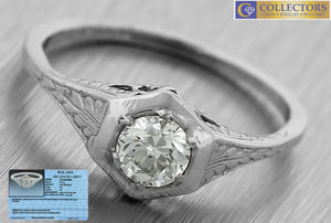 Antique Art Deco Estate 14K White Gold 0.43ct Diamond Engagement Ring EGL USA