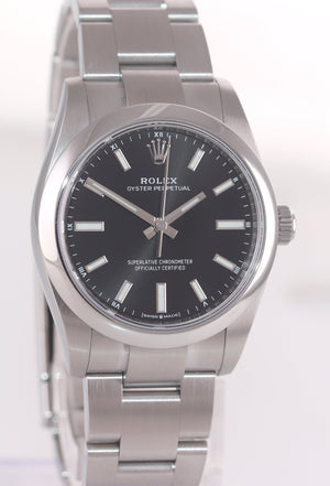 2021 PAPERS Rolex Oyster Perpetual 34mm Black Stick Oyster Watch 124200 Box