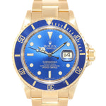 REHAUT MINT 2007 Rolex 16618 Submariner 18K Yellow Gold Blue Sunburst Dial Watch