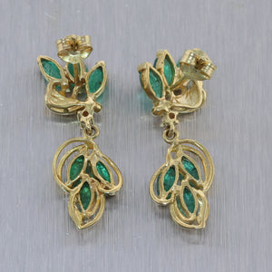 Vintage Estate 14k Yellow Gold 2.02ctw Emerald & Diamond Dangle Earring