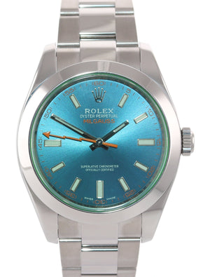 2017 PAPERS Rolex Milgauss Blue Dial Anniversary Green 116400GV Steel Watch Box