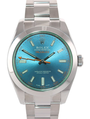 2018 PAPERS Rolex Milgauss Blue Dial Anniversary Green 116400GV Steel Watch Box