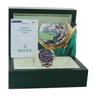 PAPERS 2002 Rolex Submariner 16613 Two Tone 18k Yellow Gold Blue Sunburst Watch