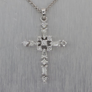 Modern 14k White Gold 0.50ctw Diamond Cross 18" Necklace