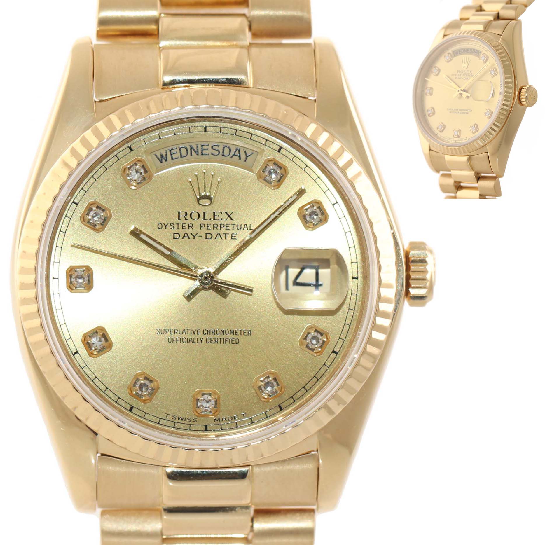 MINT DIAMOND Rolex Day-Date President 18038 18k Yellow Gold Dial Watch