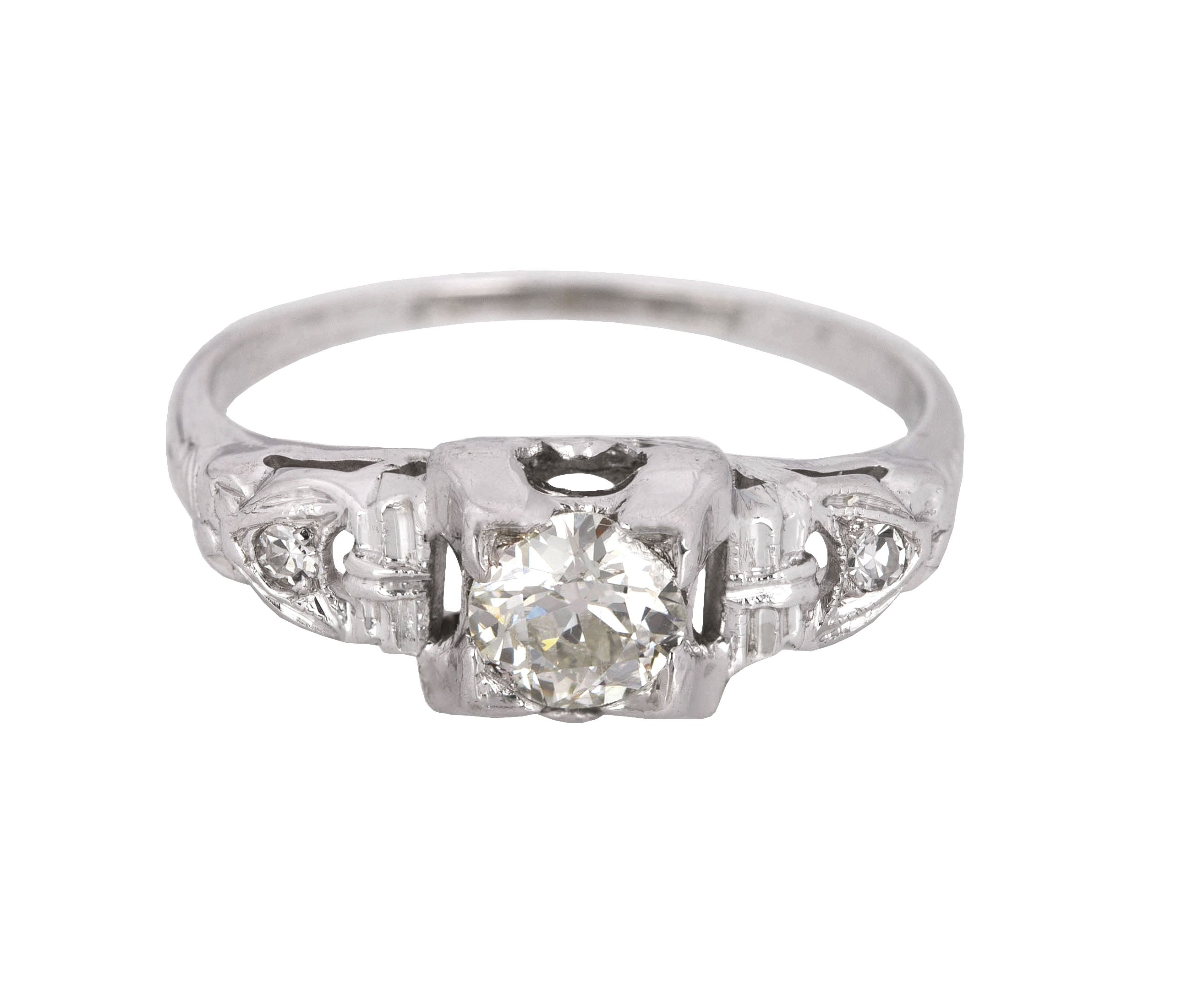 1920's Antique Art Deco 14K White Gold 0.33 CT J/SI1 Diamond Engagement Ring