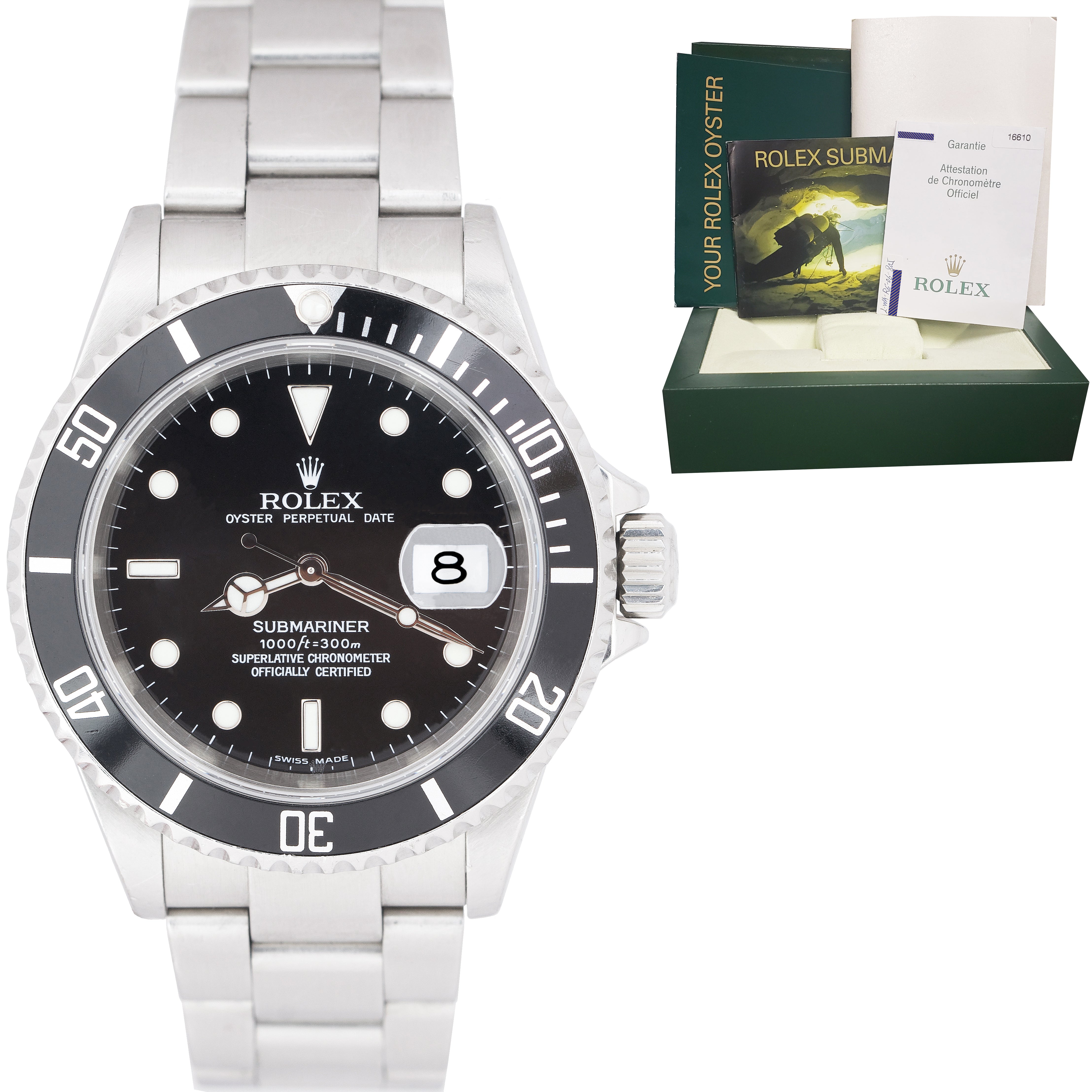 2006 Rolex Submariner Date 16610 Stainless NO-HOLES CASE Pre-Ceramic Watch B+P