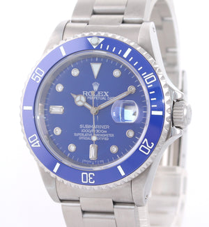 Rolex Submariner 16610 Steel Black Smurf Blue Diamond 40mm Pre Ceramic Watch
