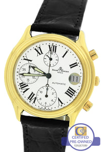 Vintage Baume & Mercier Baumatic Chronograph White 35mm 18K Gold Watch 86103