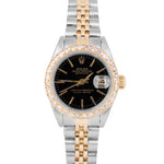 Ladies Rolex DateJust DIAMOND Two-Tone 18K Yellow Gold Black 26mm Watch 69173