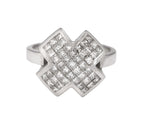 14K White Gold 1.35ctw Princess Cut Invisible Set Diamond "X" Cocktail Ring