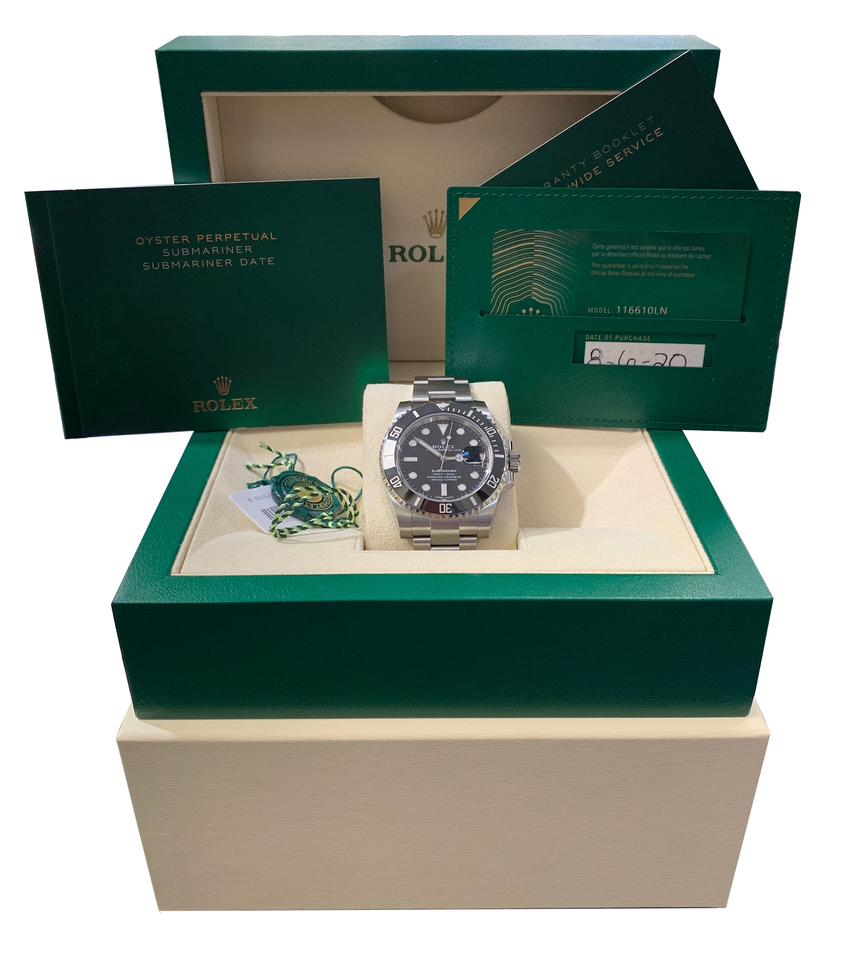 NEW AUG 2020 NEW CARD Rolex Submariner Date 116610LN Steel Black Ceramic Watch