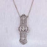 1920's Antique Art Deco 14k White Gold 0.25ctw Diamond Filigree 21" Necklace