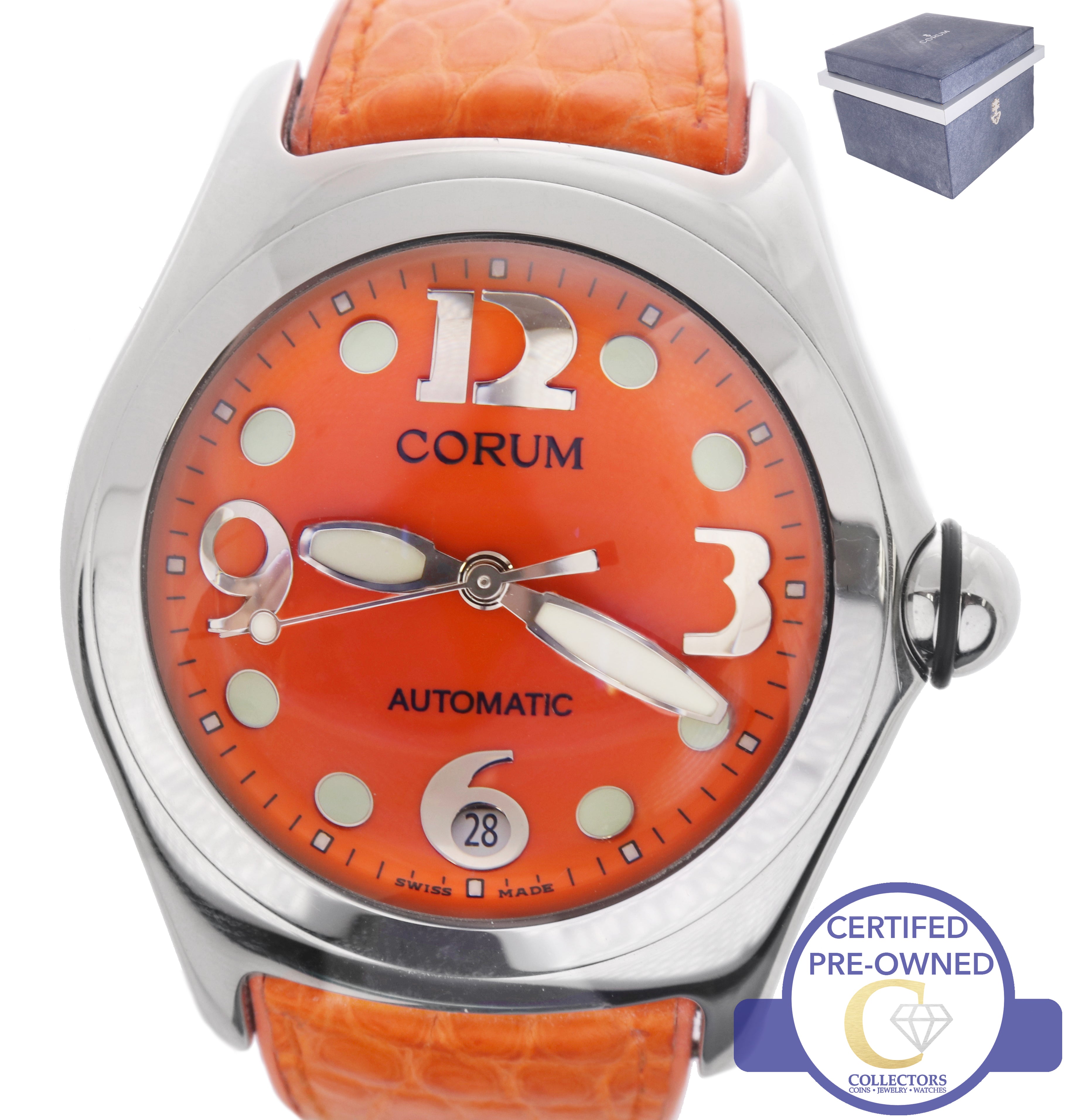 Rare Corum Boutique Bubble Orange Automatic 45mm Date 82.150.20 Rubber Watch
