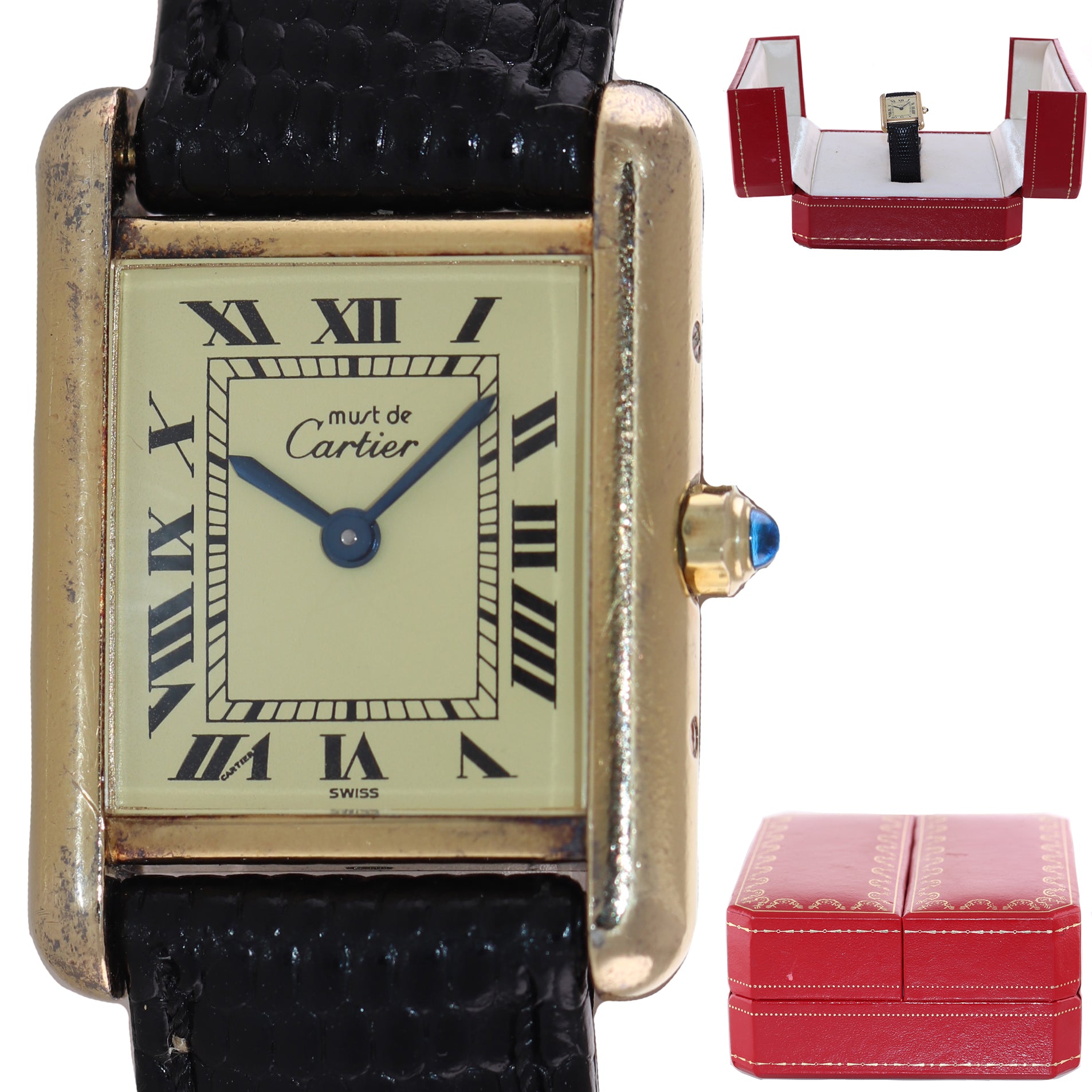 Vintage Must de Cartier Tank Vermeil Gold Silver Roman 21mm Quartz Watch