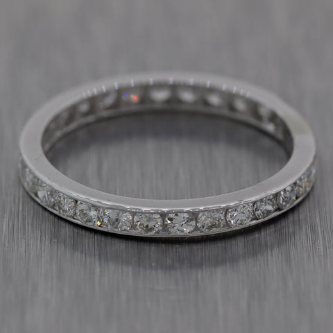 1930's Antique Art Deco 14k White Gold 1ctw Diamond Wedding Band Ring