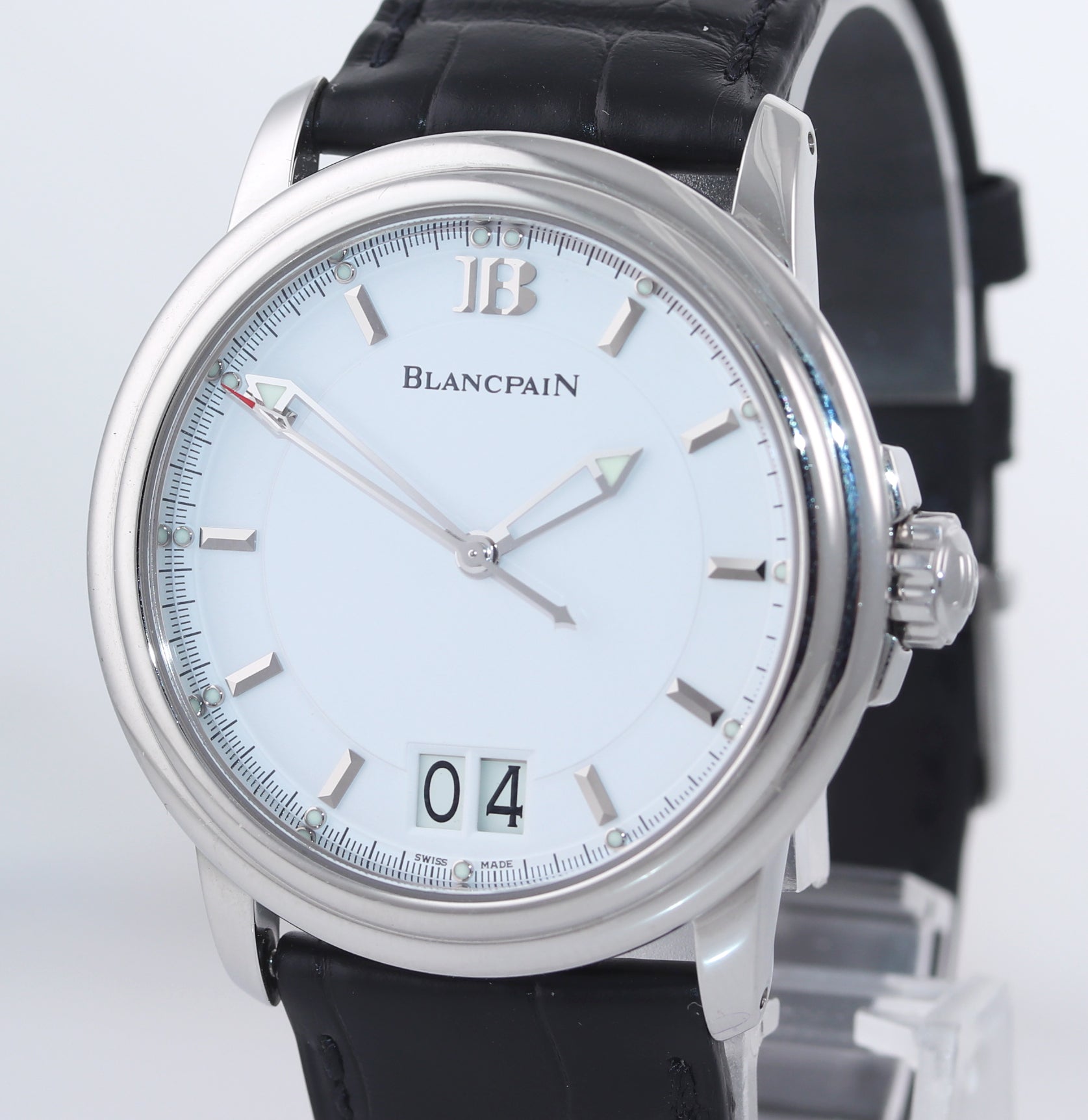BLANCPAIN LEMAN GRANDE DATE WHITE DIAL Black Strap 40MM 2850-1127-53b Box