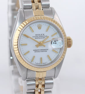 PAPERS Ladies Rolex 69173 Two Tone 18k Gold White Dial  26mm Jubilee Watch Box