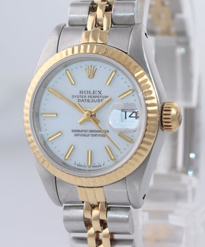 PAPERS Ladies Rolex 69173 Two Tone 18k Gold White Dial  26mm Jubilee Watch Box