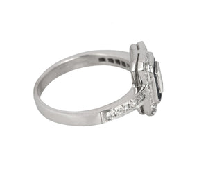 Womens Estate 18K White Gold 0.20ct Diamond Emerald-Cut Sapphire Engagement Ring