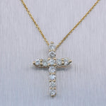 Modern 14k Yellow Gold 1.20ctw Diamond Cross 19.5" Necklace