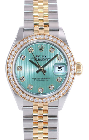 2020-2021 Rolex DateJust 28mm Green Diamond 279383 Gold Steel Jubilee Watch Box